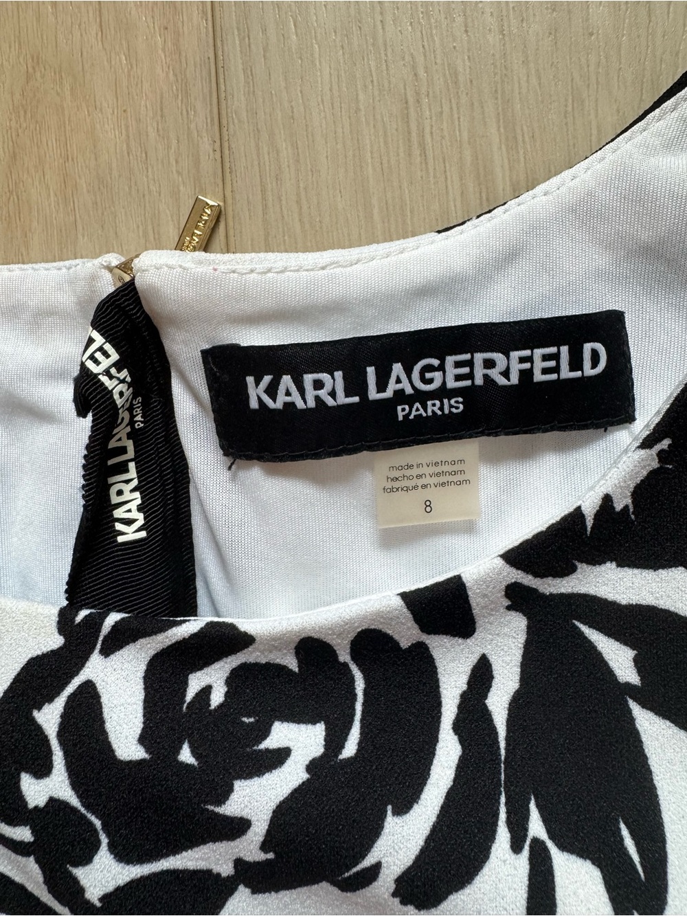 Karl Lagerfeld Black & White Floral Crew Neck Tunic